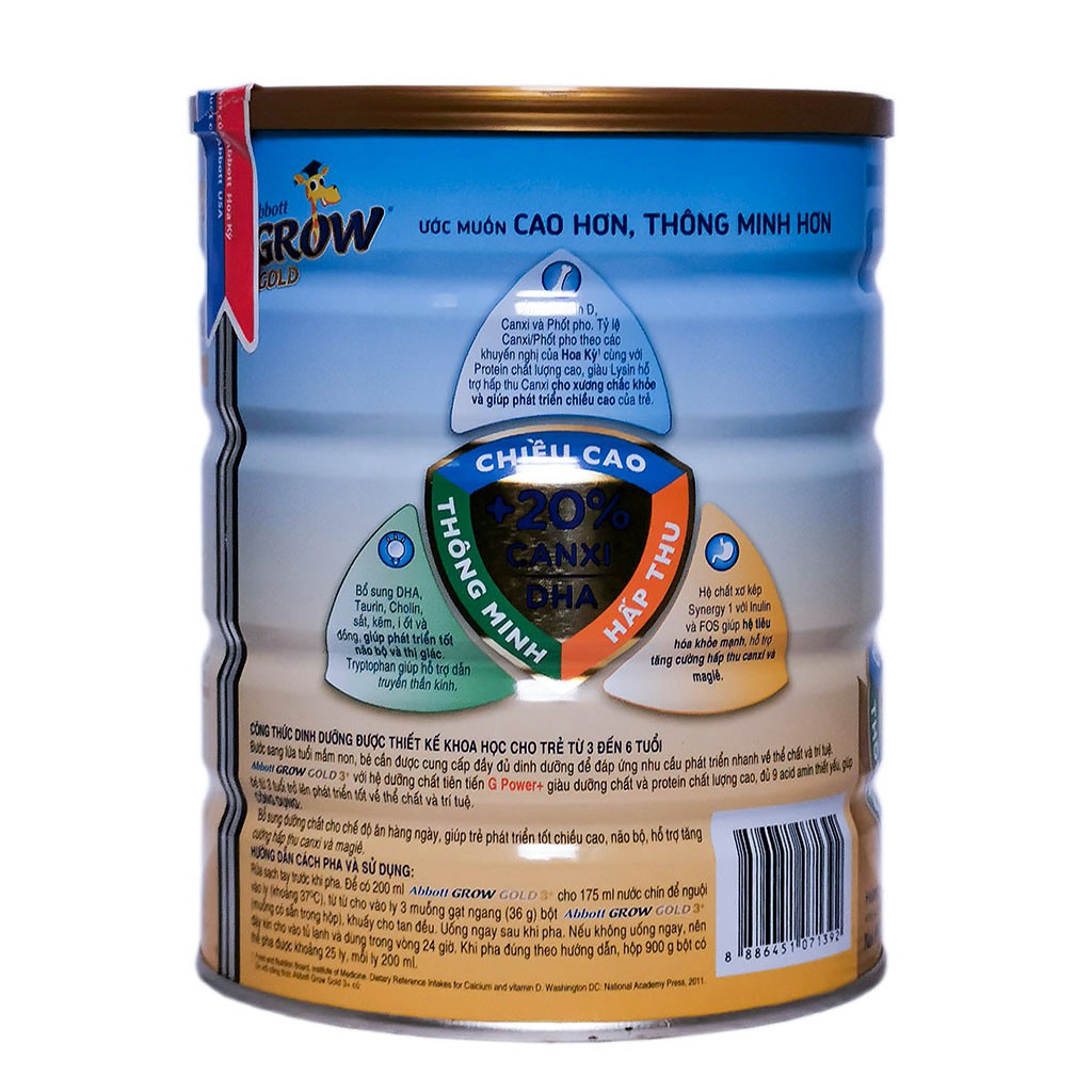 SỮA BỘT ABBOTT GROW GOLD 3+/6+ 900G