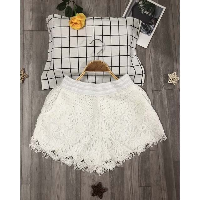 Quần sóc ren nữ có lớp lót cạp chun hàng QC