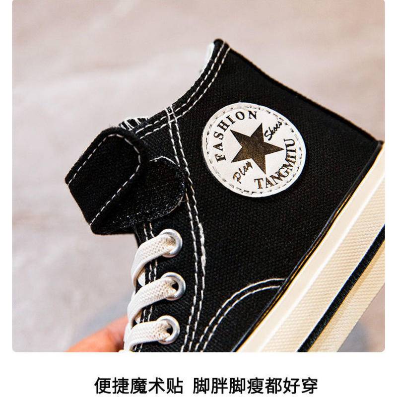 Giày Thể Thao Vải Canvas Cổ Cao Khóa Dán Cổ Điển Thời Trang Mùa Xuân Cho Bé Gái 5