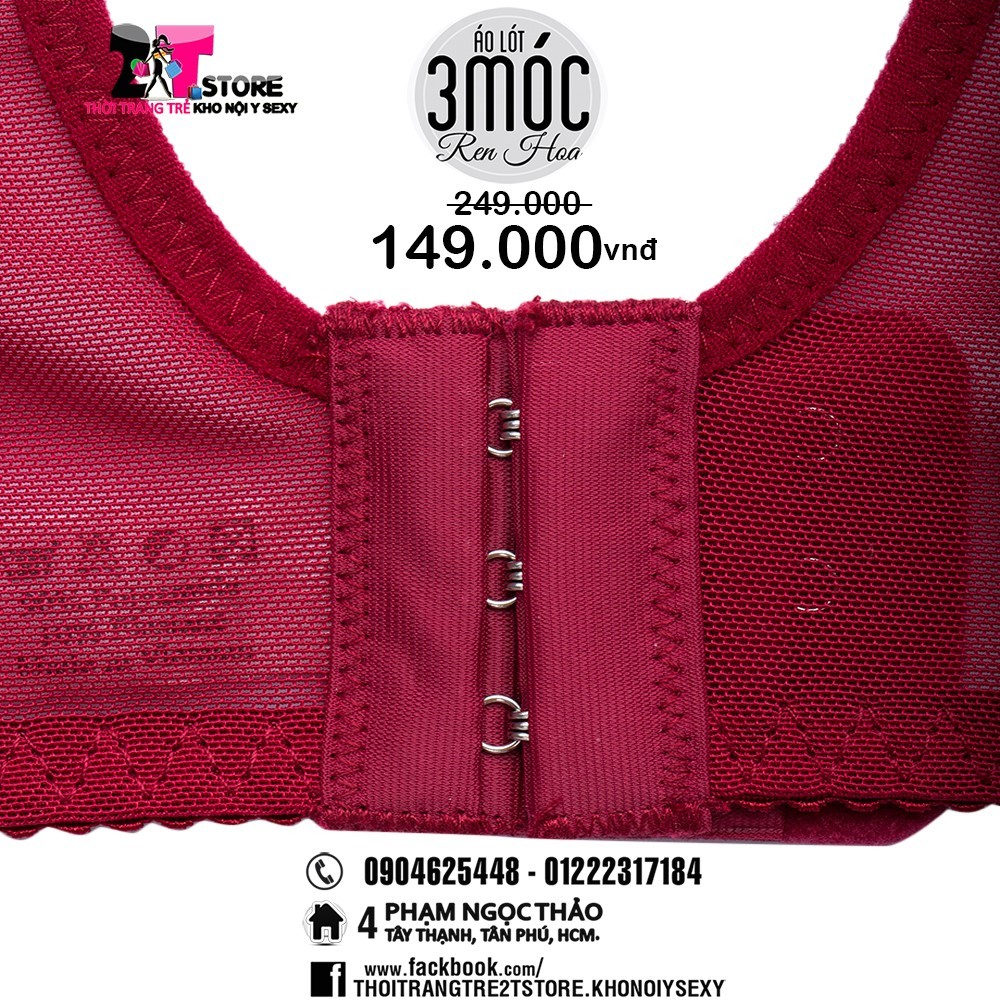 Áo Nâng Ngực Cotton 3 Móc Phối Ren (Đỏ)