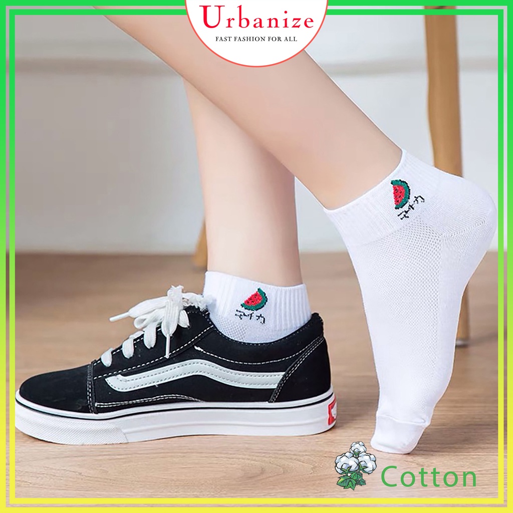 Tất vớ nữ cổ ngắn dễ thương cotton thêu hình trái cây màu trắng mỏng thoáng FREESHIP Urbanize