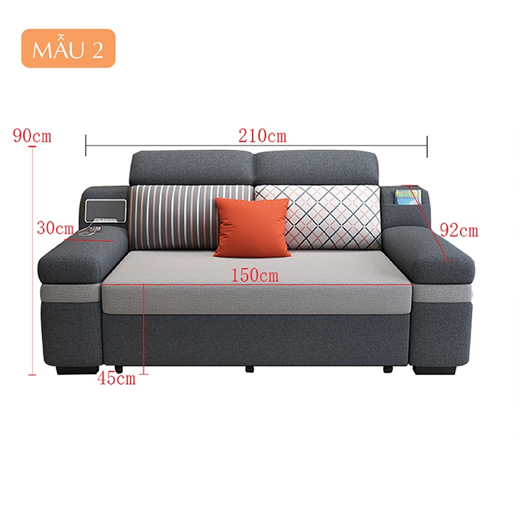 Giường Sofa Thông Minh, Sofa phòng khách  Mẫu Mới Nhất Có Loa  Khung Thép Chắc Chắn Vải Lanh Cao Cấp KT 2.1m x 2,05m