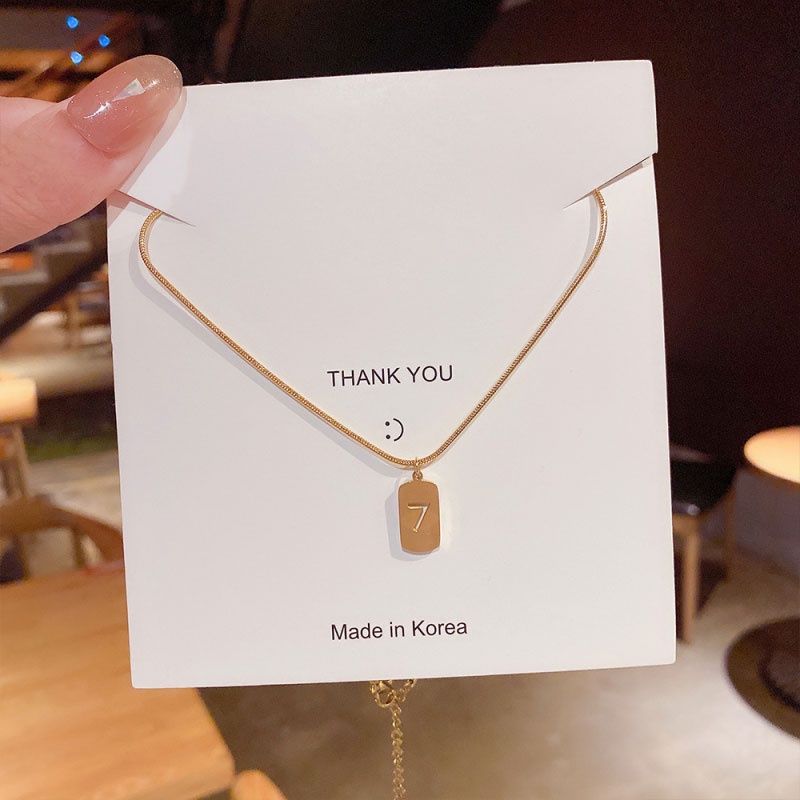 XiaoboACC Vòng Cổ Bằng Thép Titan Mặt Hình Số 7 Thời Trang Hàn Quốc 40cm + 6cm