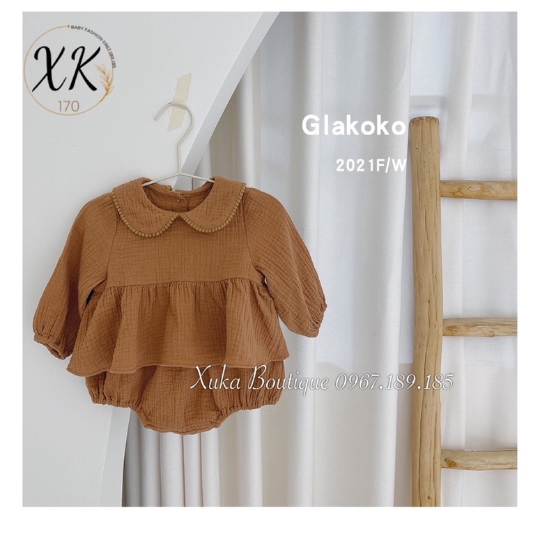 Bộ Quần Áo Dài Tay Bé Gái 0-3 Tuổi Galakoko | Set bộ đũi màu nâu cổ tròn chất Cực Đẹp [Xuka Boutique] Hình Thật