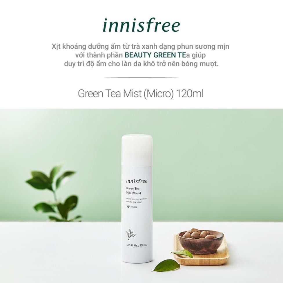 Xịt khoáng dưỡng ẩm phun sương mịn innisfree Green Tea Mist (Micro) 120ml