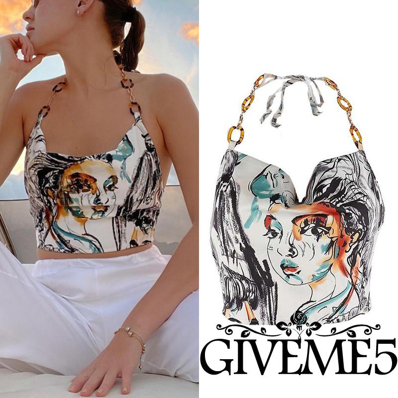 Áo hai dây Nữ Cộc Tay Hở Lưng In Hình Thời Trang