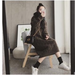 [SẴN NÂU S,M]Váy len nữ vặn thừng dáng dài phong cách Hàn Quốc mùa thu đông.