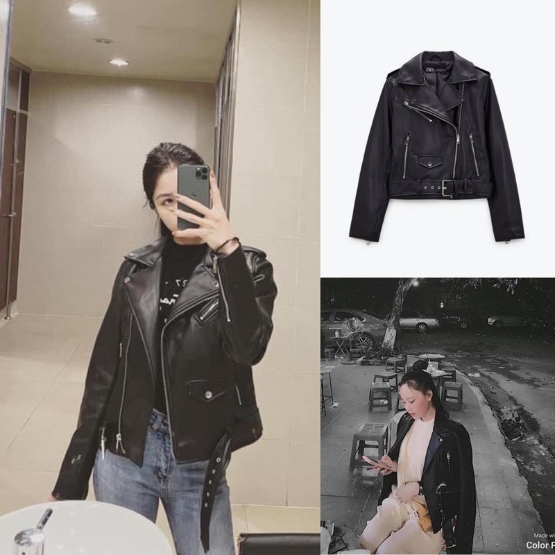 Áo khoác da kèm đai Zara