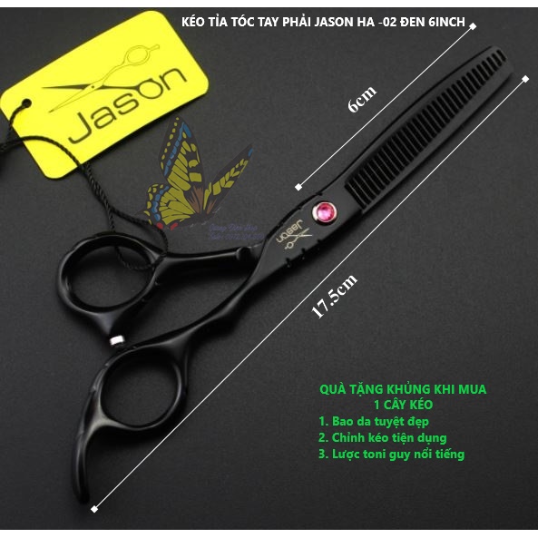 Bộ kéo cắt tóc Jason HA 02 màu đen (Mua cây kéo tặng bao da, chỉnh kéo, lược toni guy)