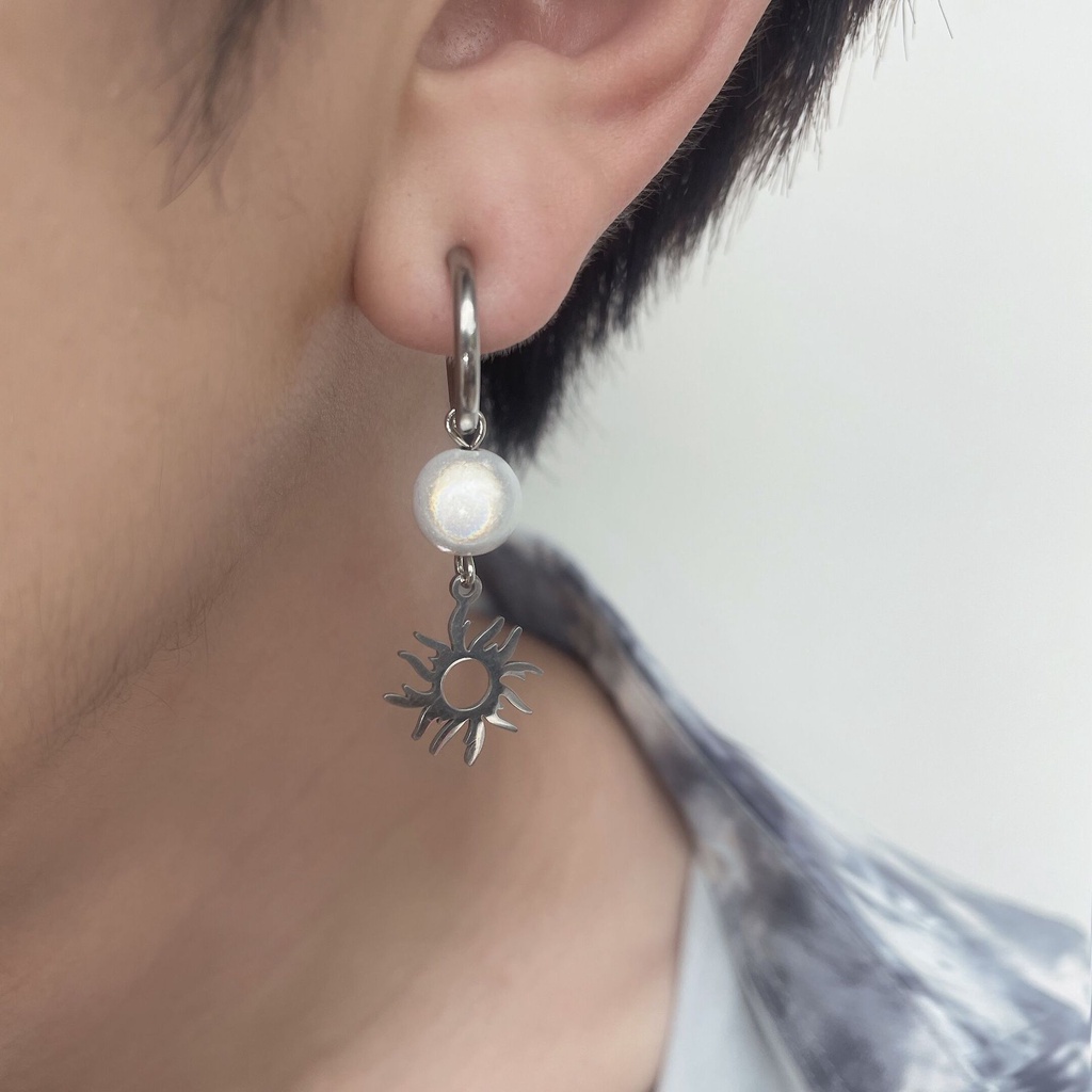 Bông tai ngọc trai phản quang mặt trời bé nhỏ dạng kẹp phong cách hip hop cá tính 19A1334