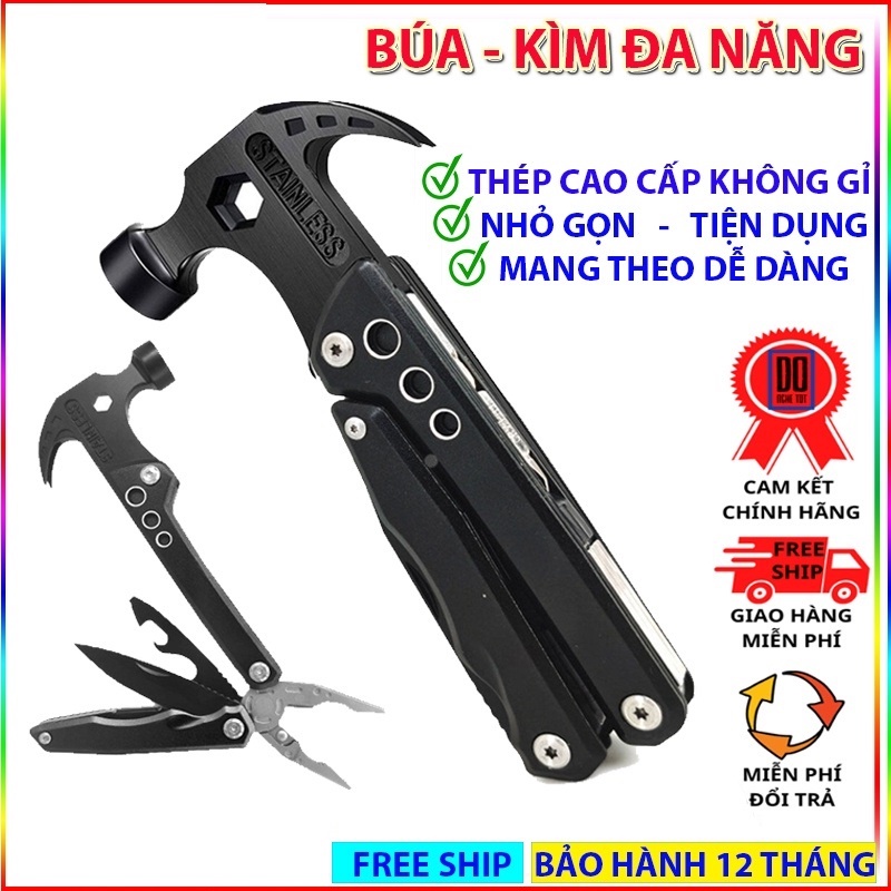 🌟𝗛𝗢́𝗧🌟Búa đa năng gấp gọn bằng Thép không gỉ - Búa kiêm kìm, tua vít đa năng 14in1 - Dụng cụ đi phượt, cắm trại pi