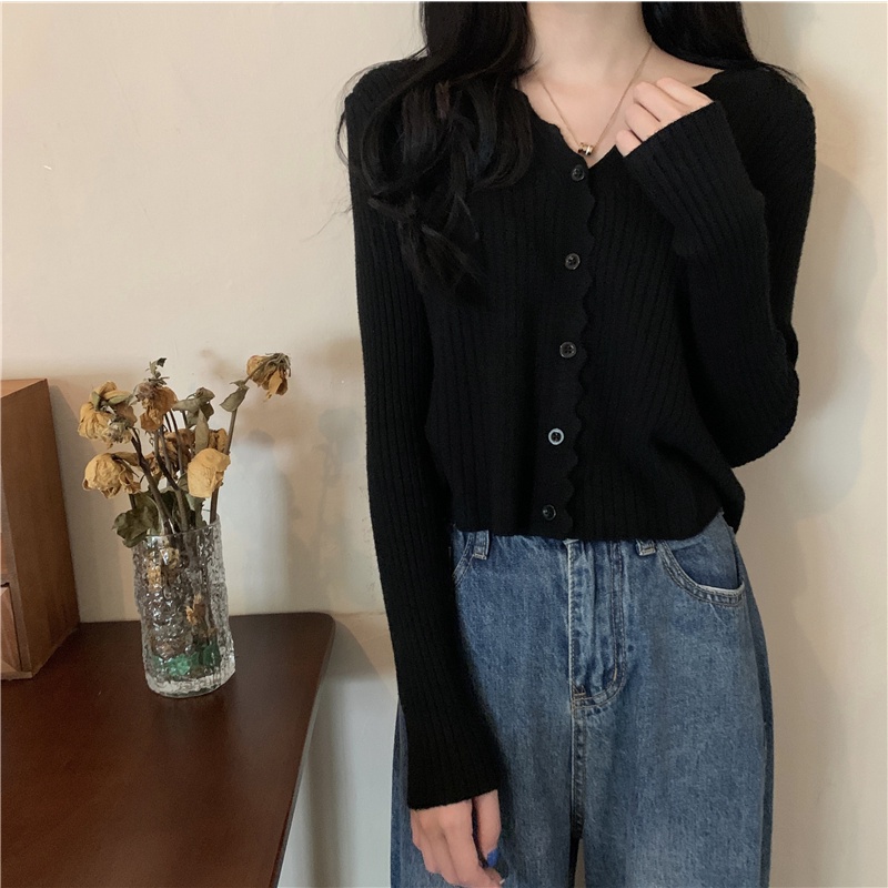 Áo cardigan dệt kim ZHELIHANGFEI tay dài cổ V đơn giản dễ phối đồ