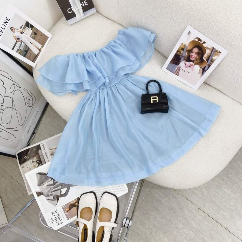 Đầm voan tơ bẹt vai 3 màu