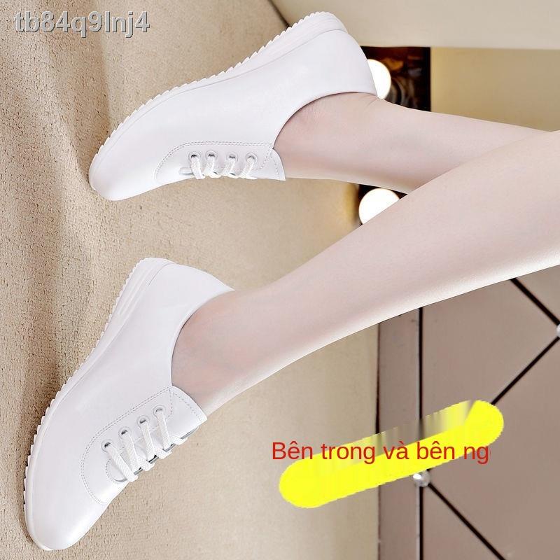 (Date mới)Giày da trắng Belle nữ mùa hè 2021 tất cả các trận đấu đơn đế bằng bệt nhỏ cỡ lớn thể thao mềm