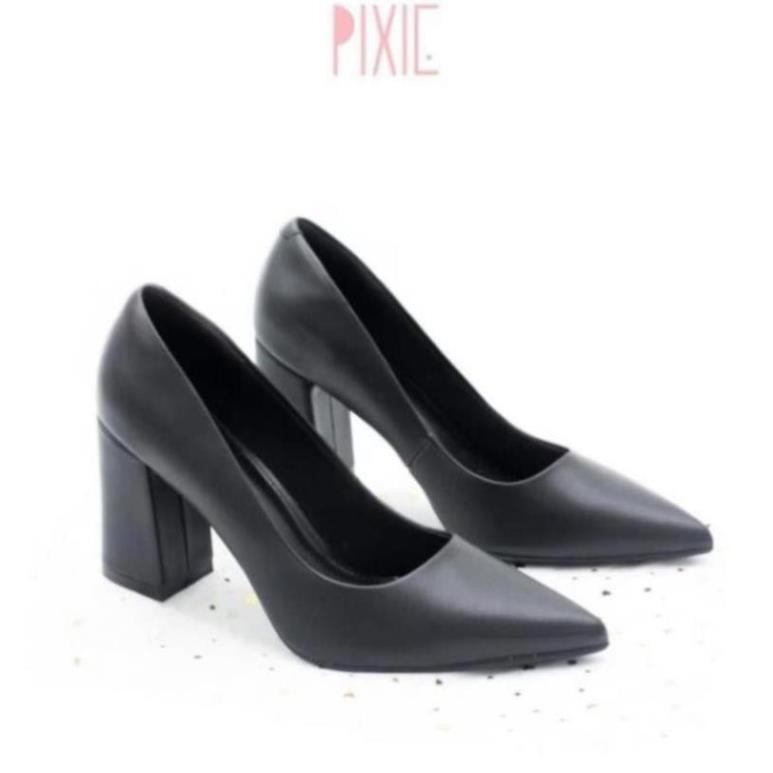 Giày Cao Gót 8cm Đế Vuông Mũi Nhọn Basic Màu Xám Pixie P159