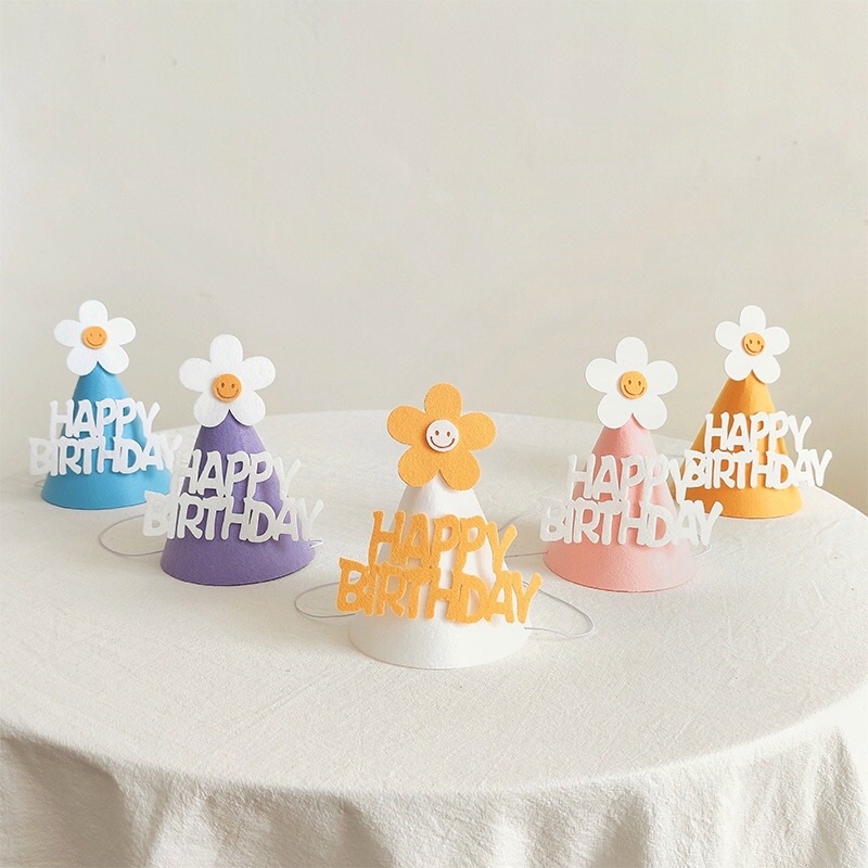 Mũ sinh nhật hoa cúc daisy xinh xắn vải dạ nỉ 3D