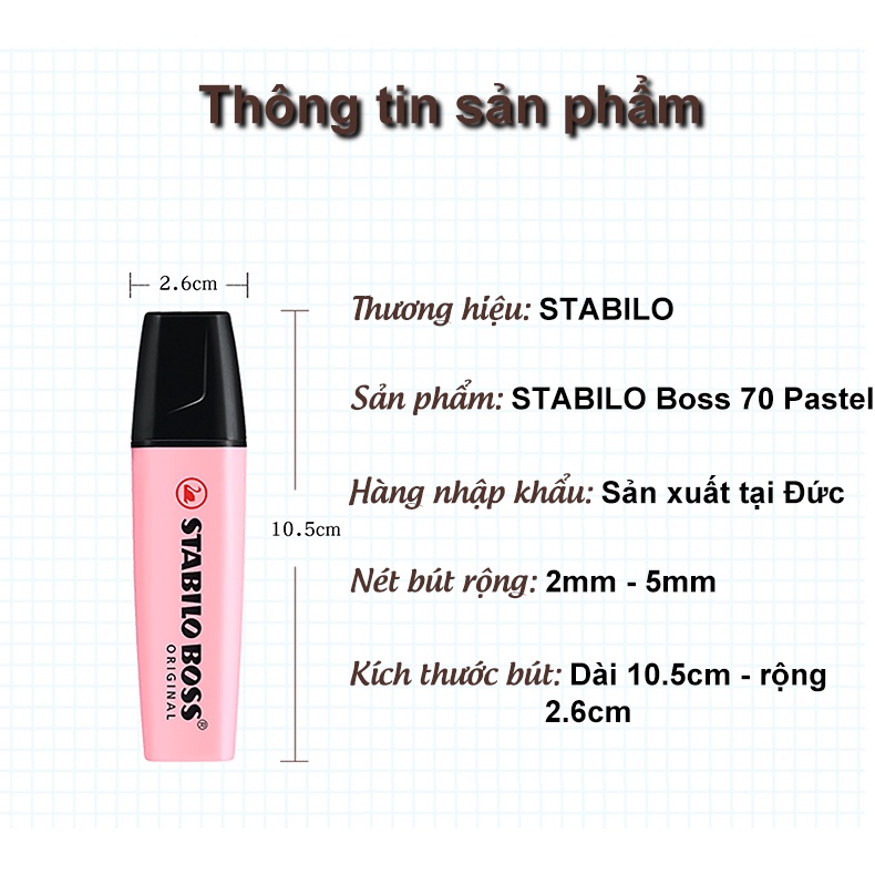 Hộp 10 Bút dạ quang STABILO BOSS/ BOSS Pastel