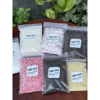 Set hồng trọn bộ nguyên liệu trà sữa trân châu hồng hoac tím, củ năng hồng hoặc xanh(1 gói trà lớn hoặc 2 gói trà nhỏ)