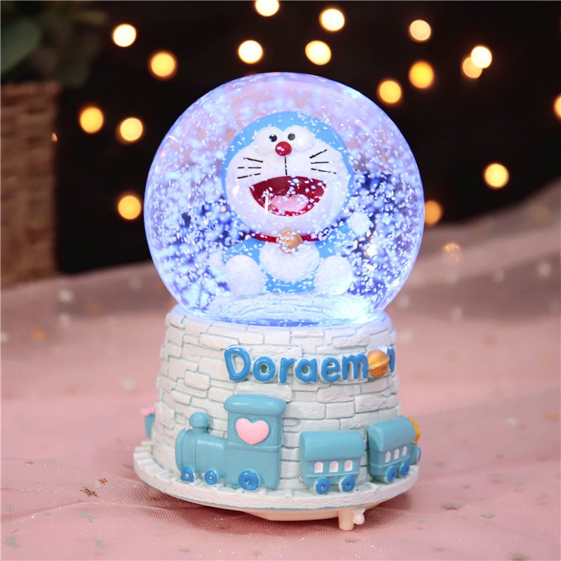 Hộp nhạc hình quả cầu pha lê có đèn LED hình tuần lộc/ bông tuyết dễ thương trang trí nhà cửa/ làm quà tặng sinh nhật Giáng Sinh