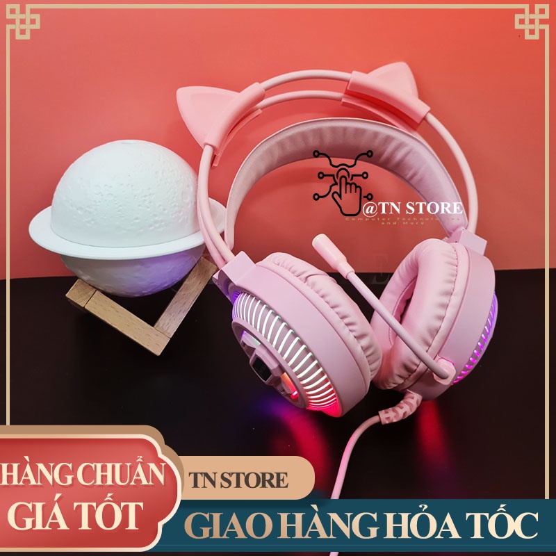 TAI NGHE tai mèo MÀU HỒNG GAMING LED 7 MÀU CÓ MIC Tn Store