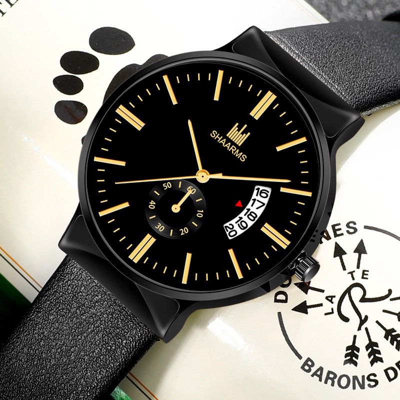 (SIÊU PHẨM) Đồng hồ nam SHAARMS SHA668 doanh nhân đẳng cấp viền thép lịch lãm dây da cao cấp | BigBuy360 - bigbuy360.vn