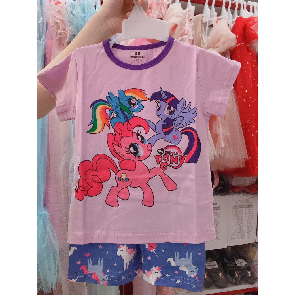 Set bộ quần áo bé gái thun cotton cao cấp loại 1- Tím pony