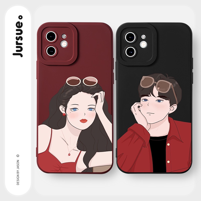 Ốp lưng JURSUE hoạt hình cặp đôi dễ thương đẹp cho iPhone 13 12 11 Pro Max SE 2020 X XR XS 8 7 ip 6S 6 Plus Y2018