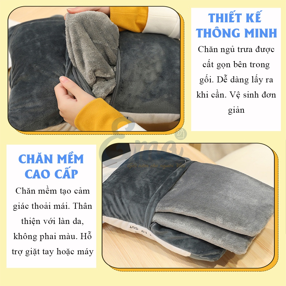 Bộ chăn gối văn phòng 3 trong 1 hình thú EMA dễ thương kèm gối luồn tay giữ nhiệt - Tựa lưng - Ngủ trưa - Gối ôm