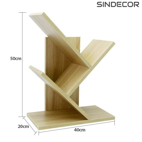 Kệ sách gỗ để bàn xương cá, giá sách gỗ trang trí bàn làm việc 50x20x40cm Sindecor