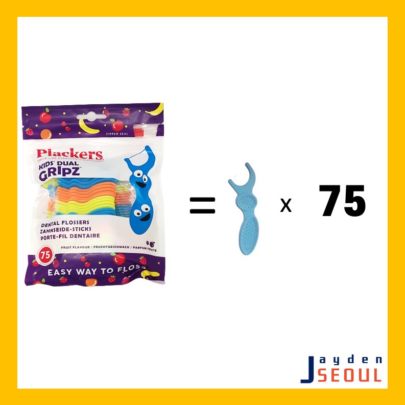 [Plackers] Chỉ nha khoa Gripz dành cho trẻ em có Fluoride, Vòng xoáy sinh tố trái cây, 75 số đếm