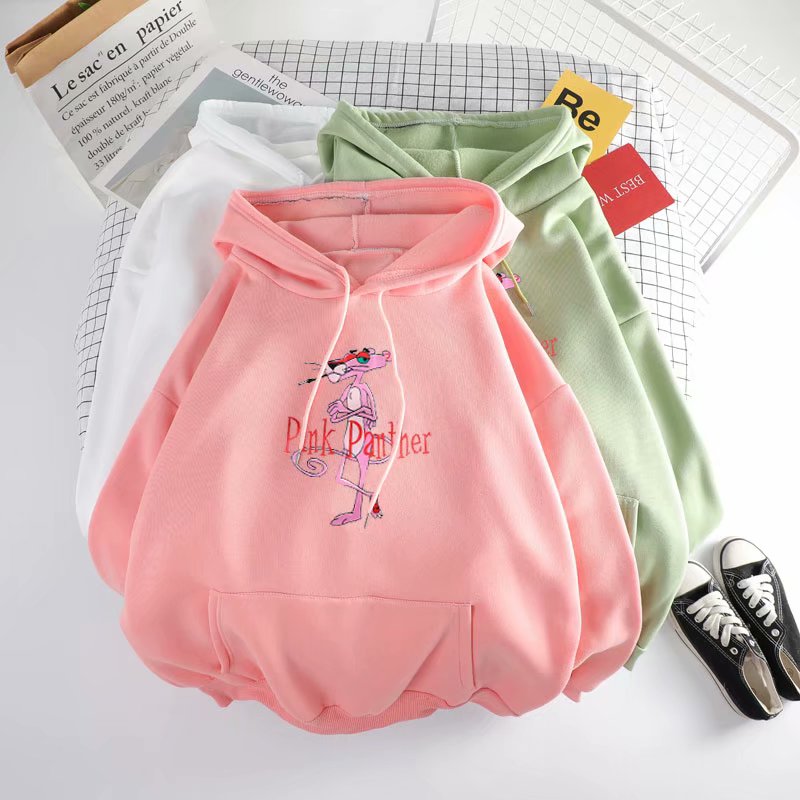 Áo Hoodie Dáng Rộng In Hình Báo Hồng Thời Trang Mùa Xuân Phong Cách Harajuku Cho Nữ 2021