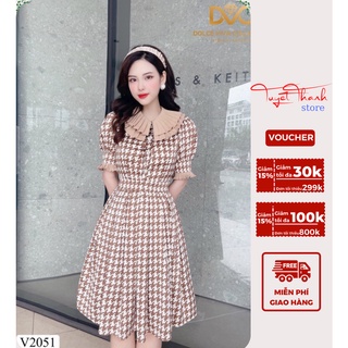Váy Xòe Cổ Bèo Tay Bồng Chất Mango Hàn Cao Cấp TuyetThanhstore Mã V2051
