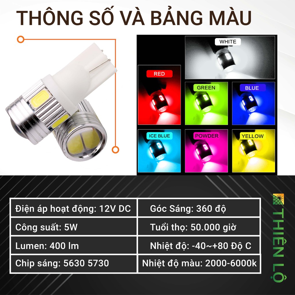 [CHIP THẾ HỆ MỚI] 02 Bóng đèn LED xi nhan T10 demi 6 SMD 5730 bi cầu của Thiên Lộ dành cho ô tô xe máy