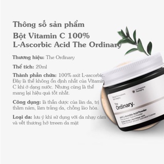 Bột Vitamin C The Ordinary 100% L-Ascorbic Acid Powder