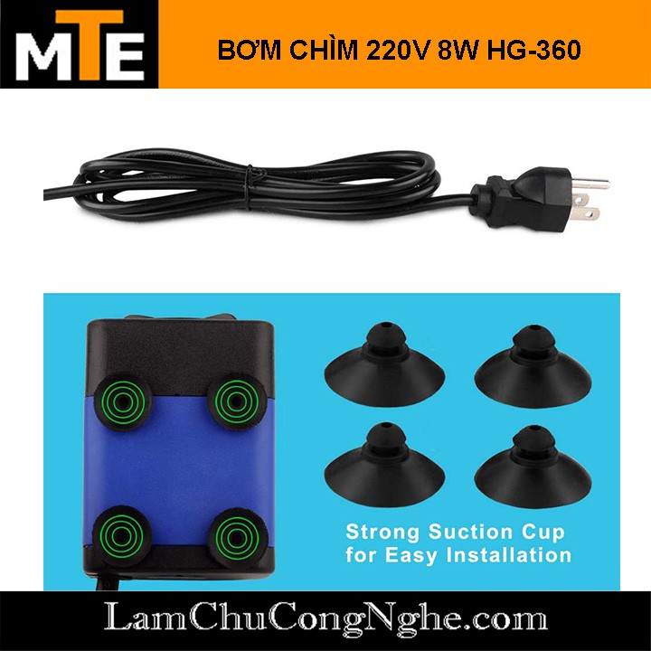 Bơm chìm mini 220V 8W HG-360 bơm tiểu cảnh, bể cá, điều hòa nước