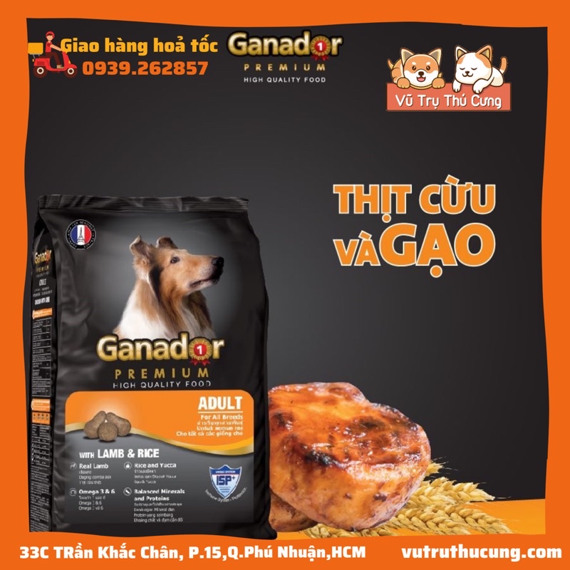 [1.5kg] Thức ăn hạt GANADOR ADULT dành cho chó trưởng thành trên 12 tháng tuổi, vị thịt cừu và gạo