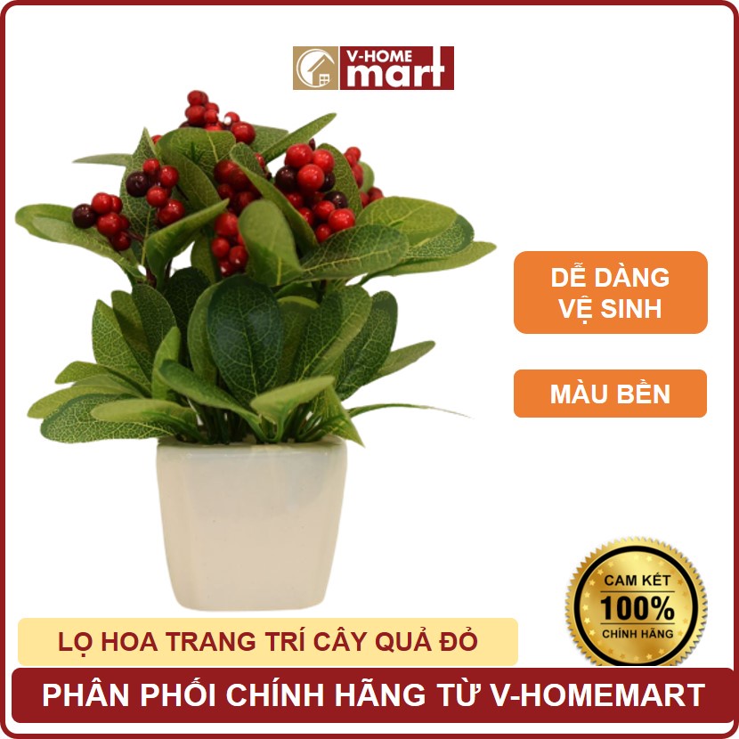 Lọ hoa trang trí - cây quả đỏ VHCA-012 màu bền, phù hợp đặt bàn ăn, bàn học - Phân Phối Chính Hãng Bởi SCG Home