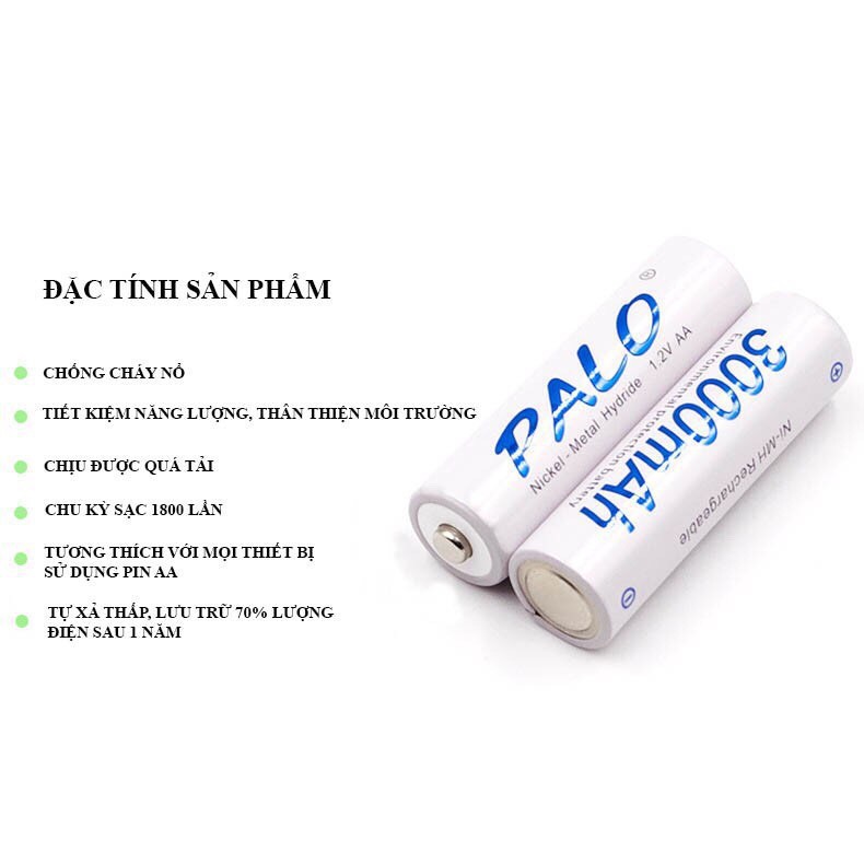 Vỉ 4 viiên pin tiểu sạc Palo AA Ni-MH 3000mAh cho máy ảnh, Ô tô điều khiển, Mic..