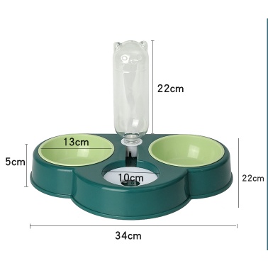 Chén ăn cho chó mèo bát đôi ba nhựa đựng thức ăn khay có chai nước, phụ kiện thú cưng Con Mèo Xiêm