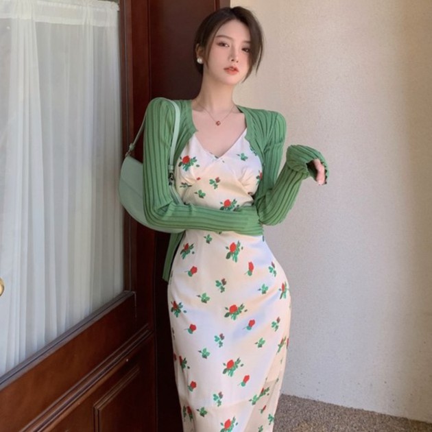 Đầm 2 Dây, Váy Nữ Dáng Dài, Đầm Maxi Họa Tiết Hoa Hồng Quyến Rũ Nhẹ Nhàng Nữ Tính