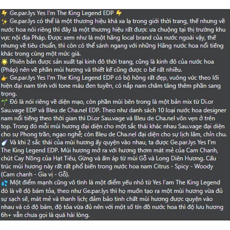 Bi K Shop - Nước hoa nam Geparlys Yes I Am The King LEGEND EDP [Mẫu thử] | BigBuy360 - bigbuy360.vn