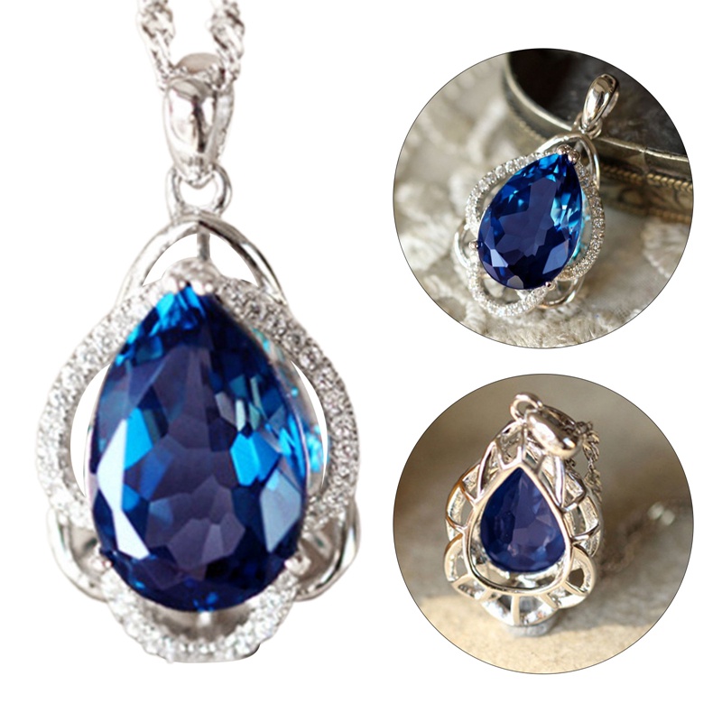 Vòng cổ Mặt Hình Giọt Nước Đính Đá Zircon Màu Xanh Dương Sang Trọng Cho Nữ