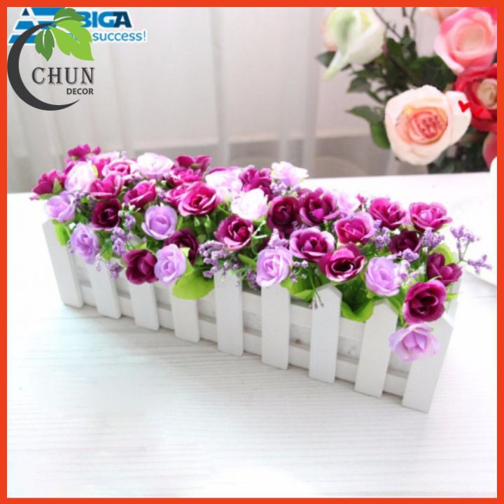Hoa giả, giỏ hoa hàng rào gỗ (cả hoa và giỏ) 50cm nhiều mẫu trang trí nhà cửa