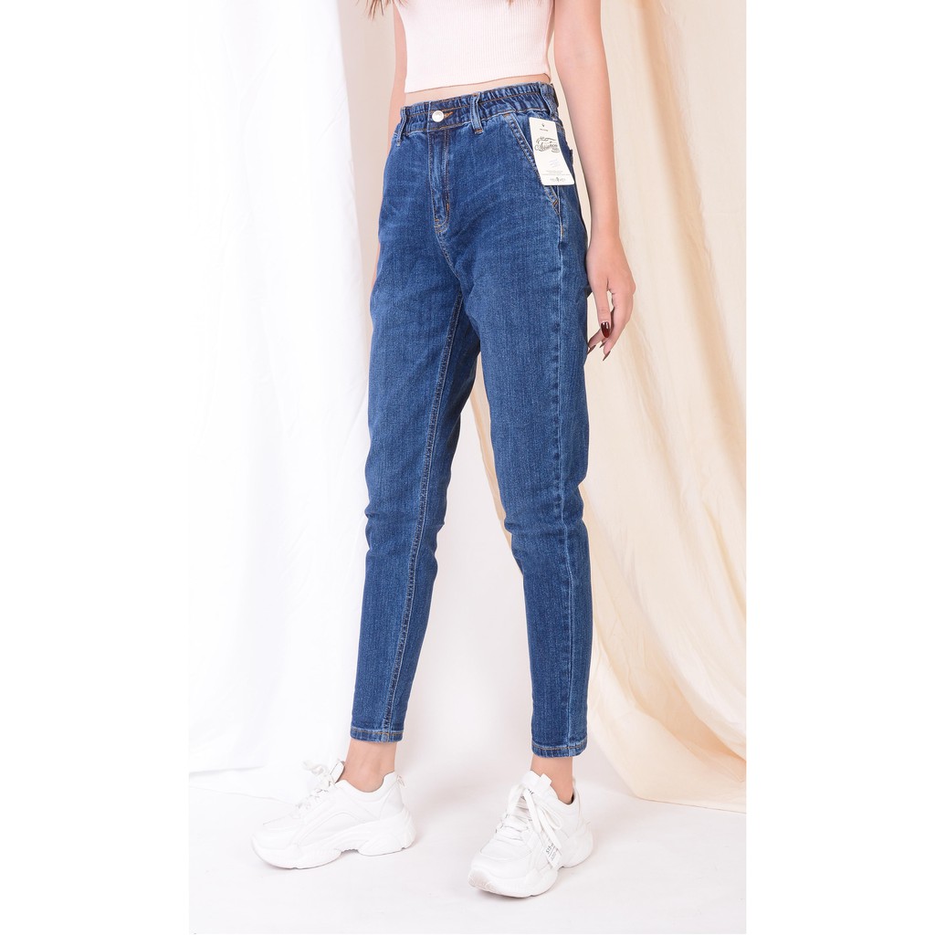 Quần jean nữ ống rộng baggy đẹp lưng cao cạp chun cúc trơn hàng hiệu cao cấp mã 466 VANIZEN