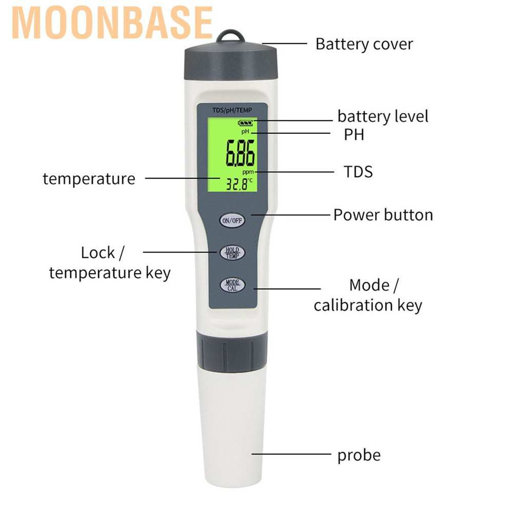 Moonbase 3 in 1 Water Quality Tester PH TDS TEMP Meter Portable Multi‑Purpose Test Pen for Testing