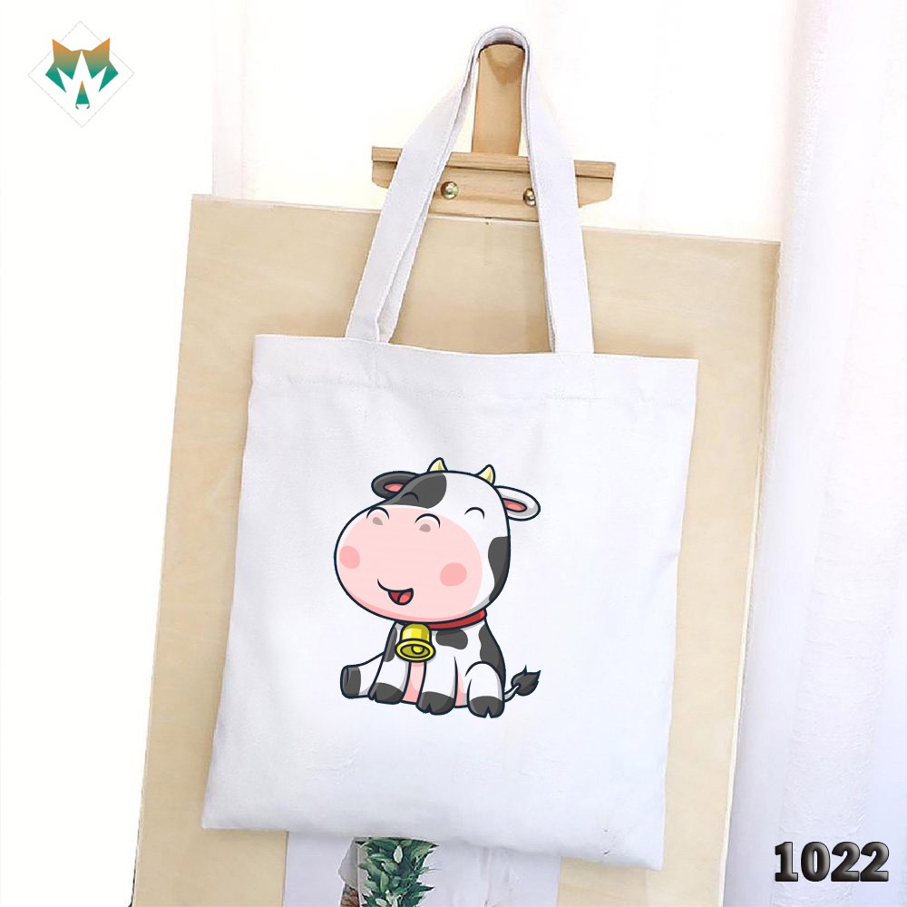 TÚI TOTE TRẮNG CHẤT VẢI CANVAS 1022 485 BÒ SỮA CHUÔNG VÀNG DỄ THƯƠNG HÀNG CHUẨN ĐẸP