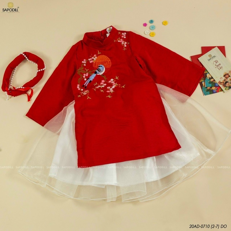 Áo dài nhung bé gái 2-7y