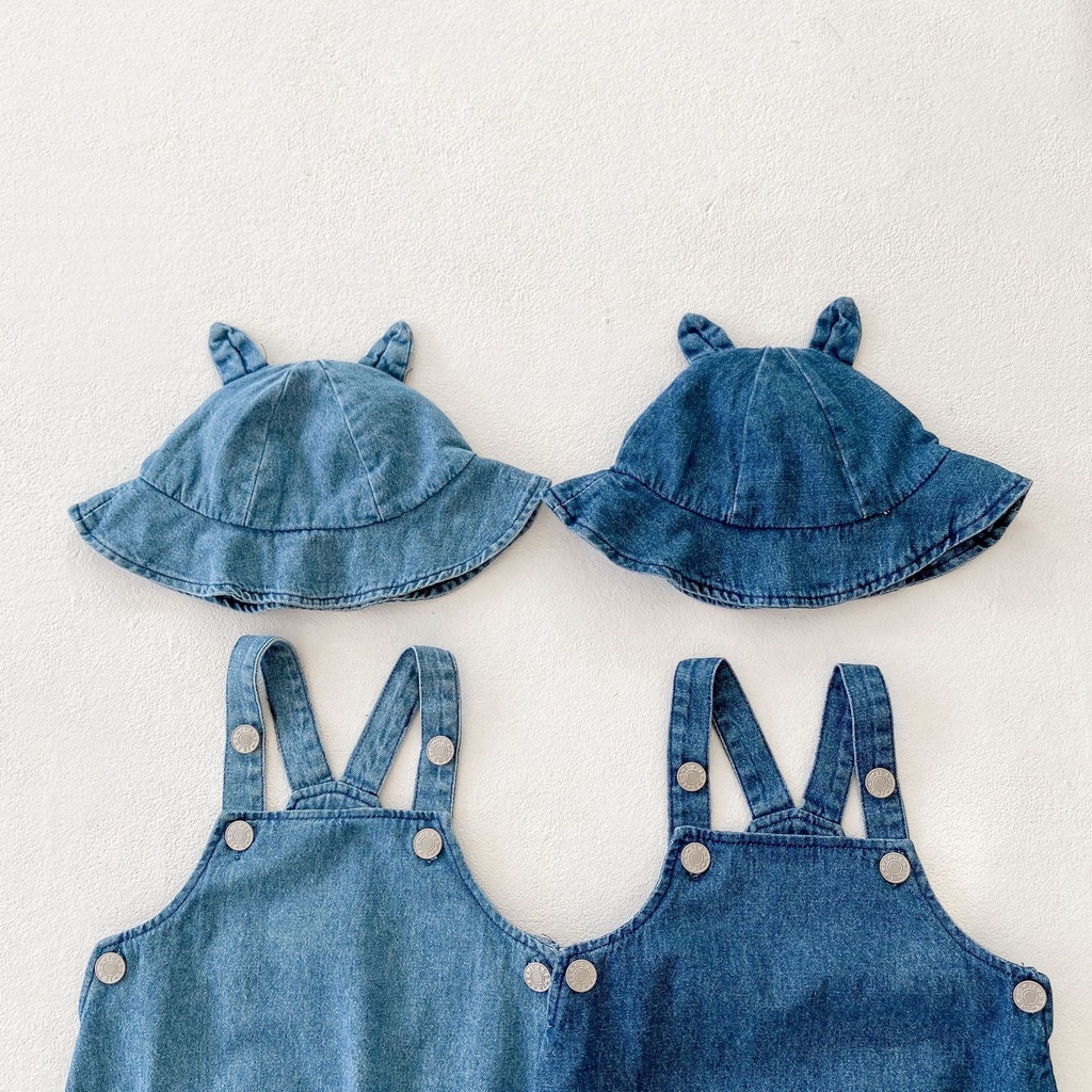 Bộ 3 Món Áo Liền Quần + Nón + Áo Khoác Denim Thời Trang Mùa Thu 2023 Cho Bé