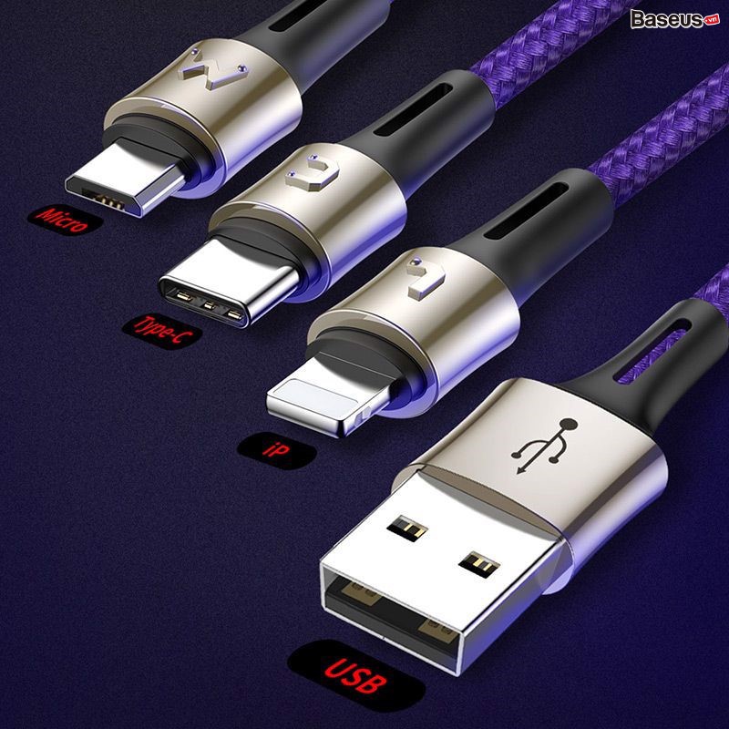 Cáp sạc và truyền dữ liệu siêu bền Baseus Caring Touch Selection 3 in 1 Cable ( USB Type A to USB Type C/ Micro USB/ Lig