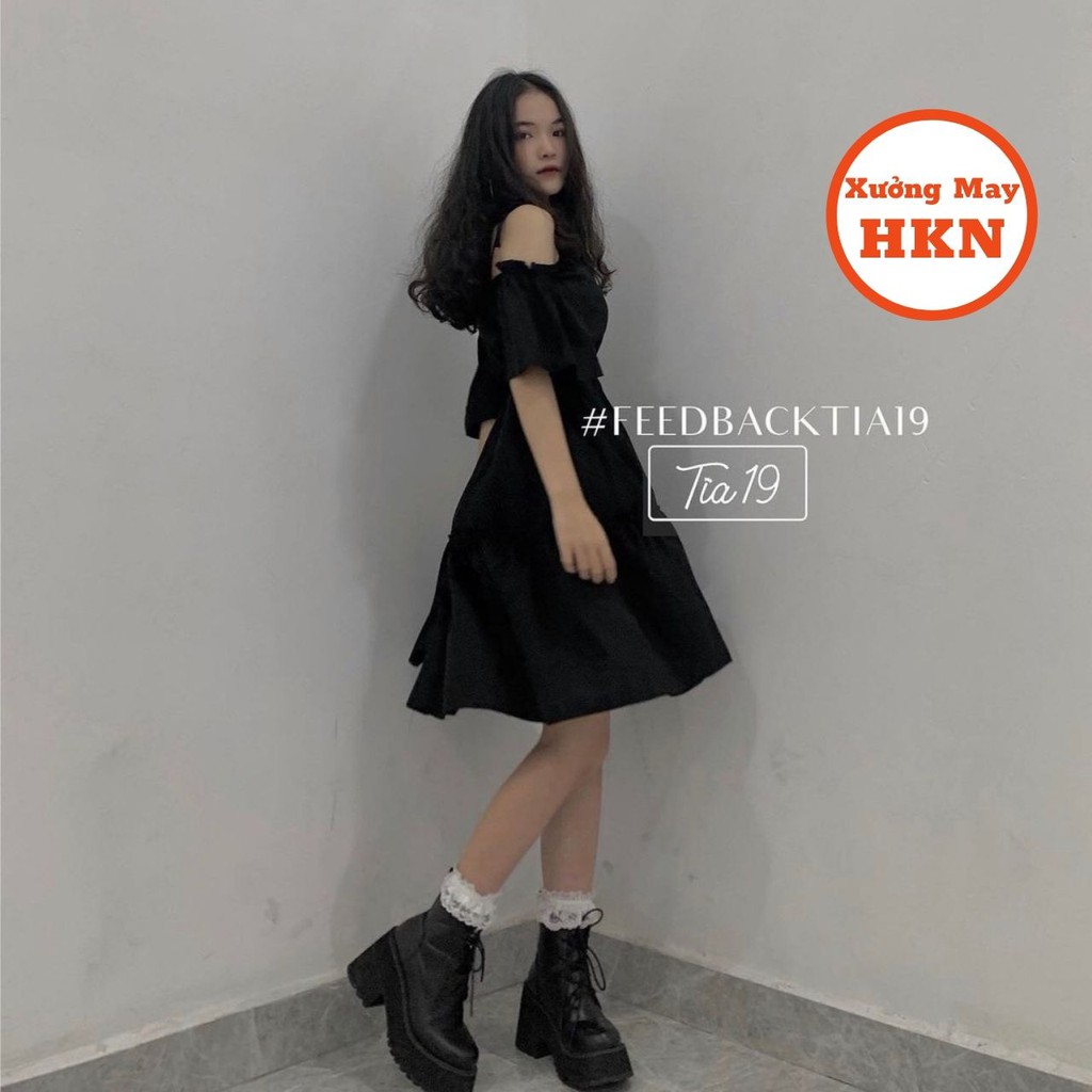 Váy Trễ Vai Đan Dây Ngực Màu Đen Chất Đũi Mã 122 Xưởng May HKN | BigBuy360 - bigbuy360.vn
